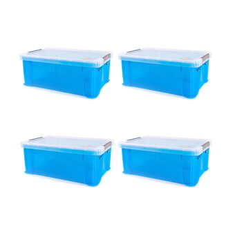 Whitefurze Allstore 10 Litre Transparent Blue Storage Box 4 Pack Bundle