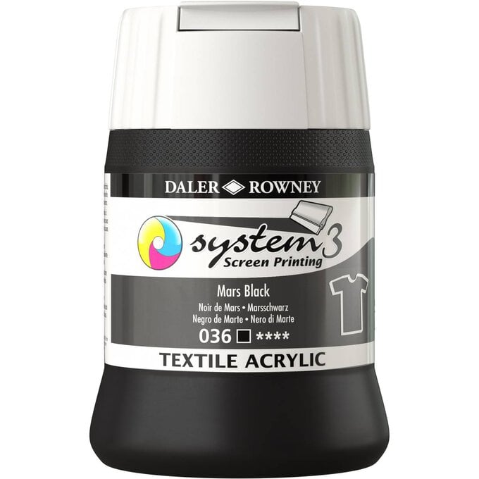 Daler-Rowney System3 Mars Black Textile Screen Printing Acrylic Ink 250ml image number 1