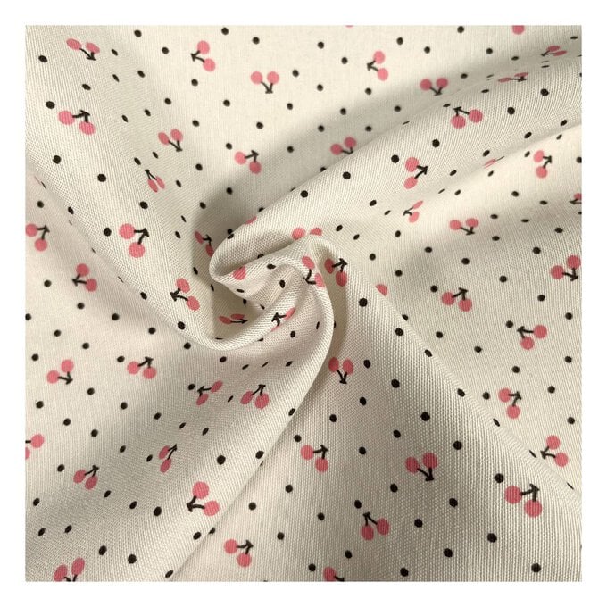 Cream Cherries Polycotton Print Fabric by the Metre image number 1
