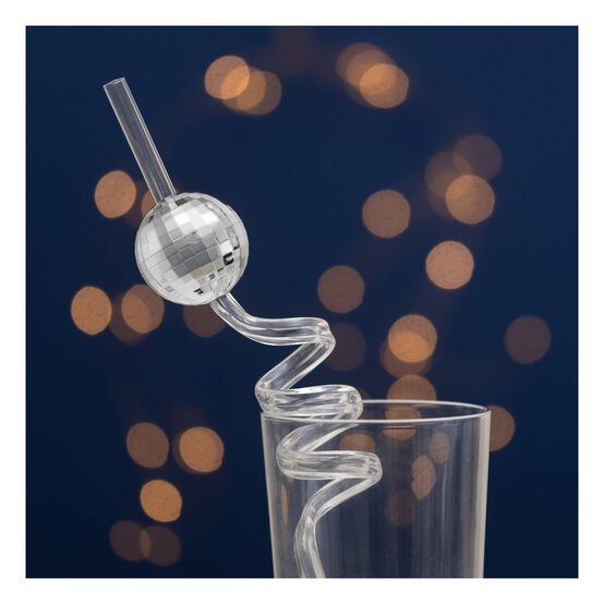Silver Mirror Ball Straws 3 Pack image number 1