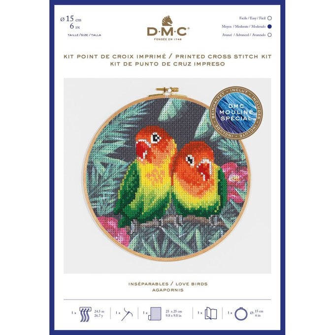 DMC Love Birds Printed Cross Stitch Kit 15cm image number 1