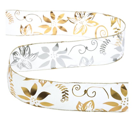 Gold Poinsettia Wire Edge Organza Ribbon 63mm x 3m image number 2