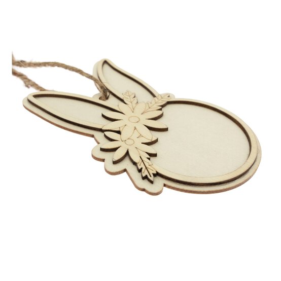 Hanging Wooden Bunny with Flowers Decoration 13cm image number 3