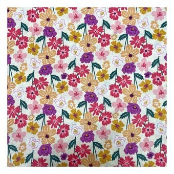 Eclectic Bloom Floral Beige Cotton Fabric by the Metre