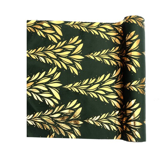 Gold and Green Leaves Table Runner 28cm x 2.75m  image number 3