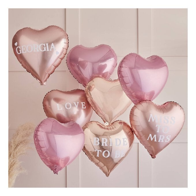 Ginger Ray Rose Gold Customisable Heart Balloons 8 Pack image number 1