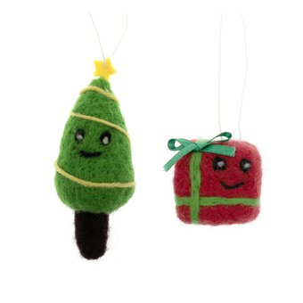 Hanging Felt Christmas Present and Tree Decorations 2 Pack