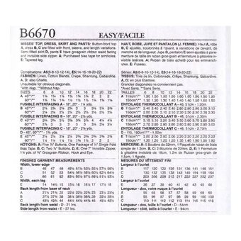 Butterick Women's Dress and Separates Sewing Pattern B6670 (A5 6-14)