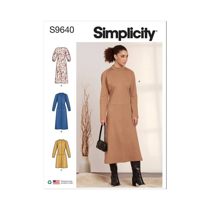 Simplicity Dolman Sleeve Dresses Sewing Pattern S9640 (14-22) image number 1