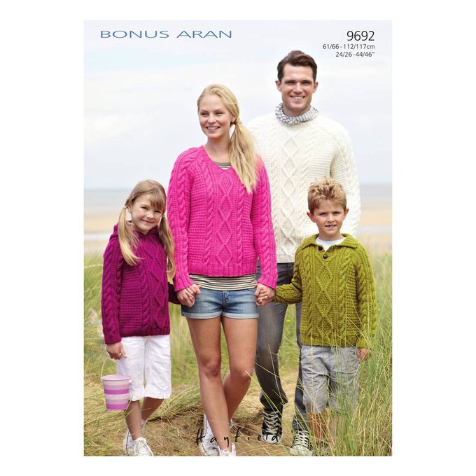 Hayfield Bonus Aran Family Sweaters Digital Pattern 9692 image number 1