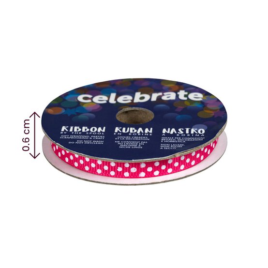 Hot Pink Grosgrain Polka Dot Ribbon 6mm x 5m image number 4