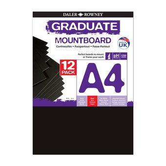 Daler-Rowney Graduate Black Cream Core Mountboard A4 12 Pack