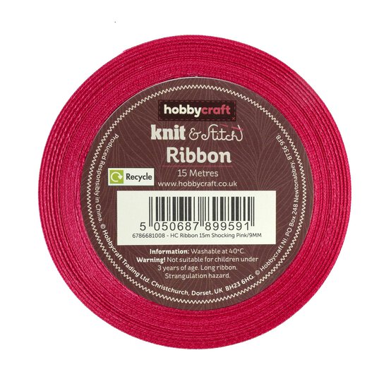 Shocking Pink Satin Ribbon 9mm x 15m image number 2