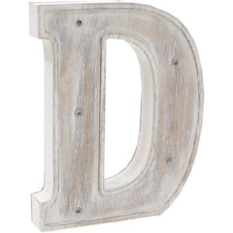 White Washed Wooden LED Letter D 21cm | Hobbycraft