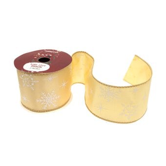 Gold Snowflake Wire Edge Printed Ribbon 63mm x 3m