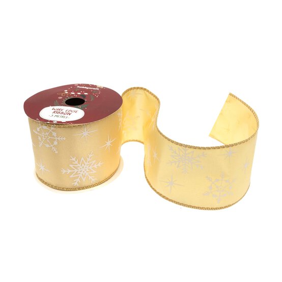Gold Snowflake Wire Edge Printed Ribbon 63mm x 3m image number 1