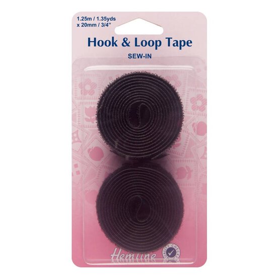 Hemline Black Sew In Hook and Loop 20mm x 1.25m image number 1