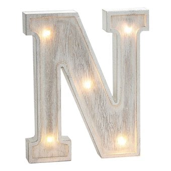 White Washed Wooden LED Letter N 21cm