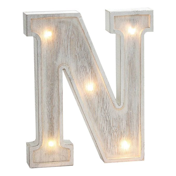 White Washed Wooden LED Letter N 21cm image number 1