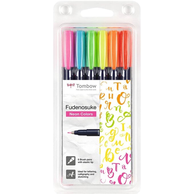 Tombow Neon Fudenosuke Brush Pen Set 6 Pack image number 1