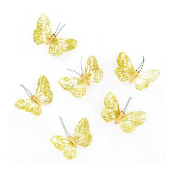 Adhesive Gold Glitter Butterflies 6 Pack