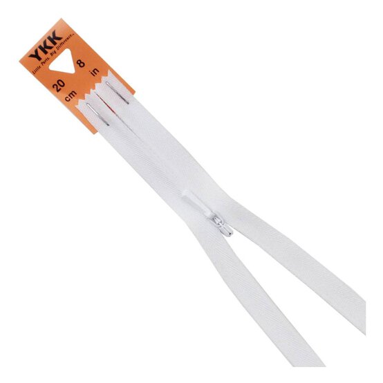 YKK White Concealed Zip 20cm image number 1