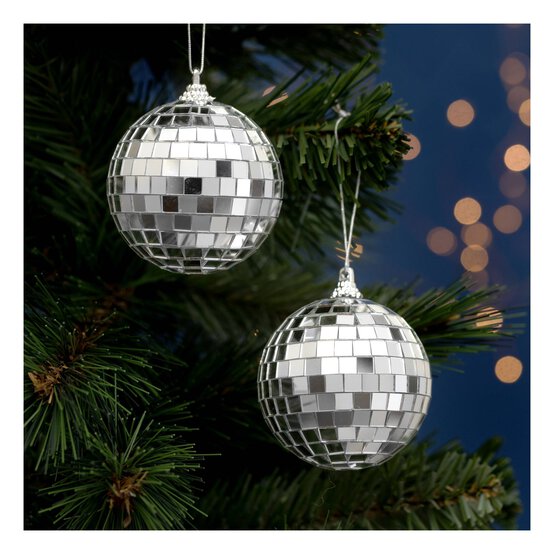 Silver Mirror Ball Decorations 2 Pack image number 1