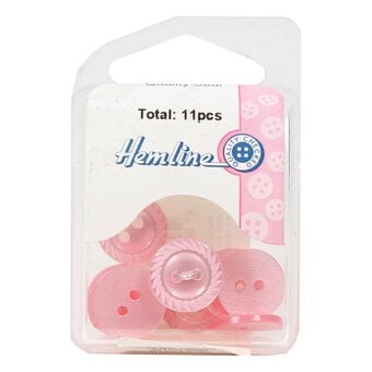 Hemline Pink Basic Cut Edge Button 11 Pack