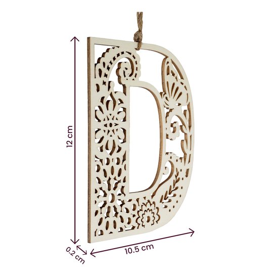 Wooden Filigree Hanging Letter D 12cm image number 4