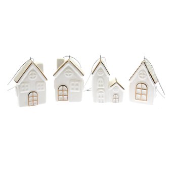 Glazed Hanging Ceramic House Decorations 4 Pack 