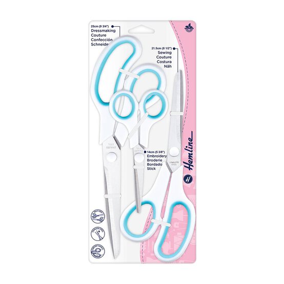 Hemline Soft Grip Scissors Set 3 Pieces