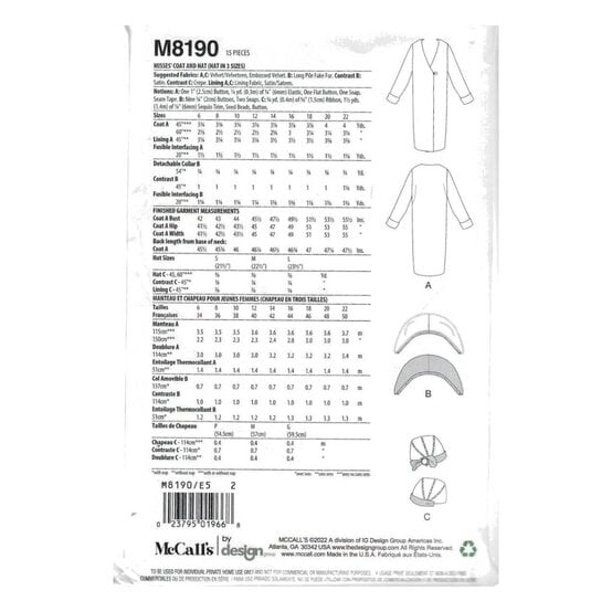 McCall's Women's Costume  Sewing Pattern M8190 (E5 14-22) image number 2