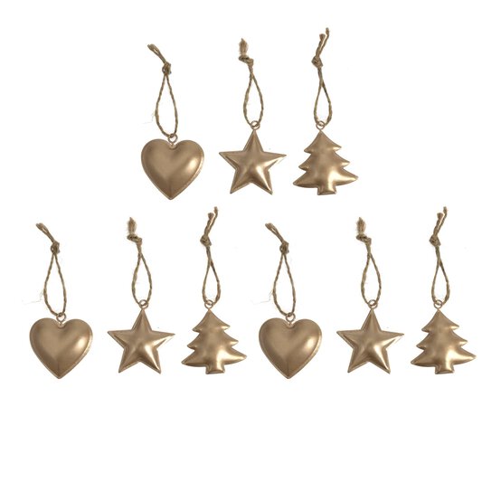 Gold Hanging Christmas Decorations 9 Pack image number 1