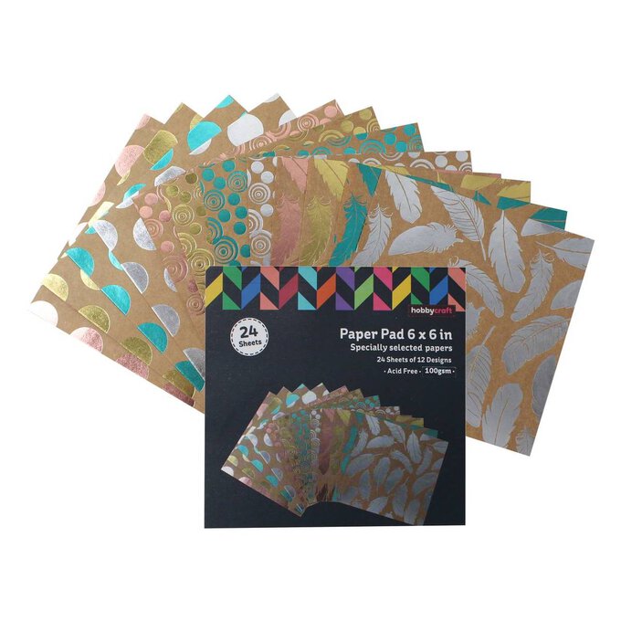 Assorted Kraft and Foil Paper Pad 6 x 6 Inches 24 Sheets image number 1