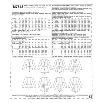 McCall’s Peplum Jackets Sewing Pattern M7513 (14-22)