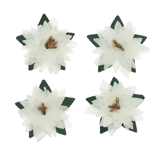 White Poinsettia Embellishments 4 Pack image number 1