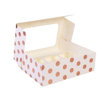 Rose Gold Polka Dot Cupcake Tray Box 6 Wells