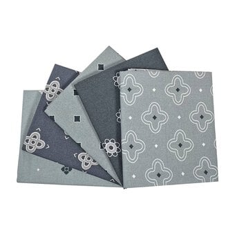 Grey Floral Geometric Cotton Fat Quarters 5 Pack