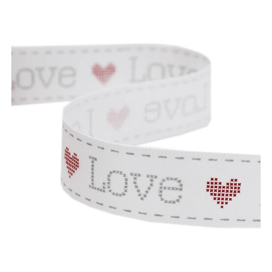 Grey Love Satin Ribbon 16mm x 4m image number 1