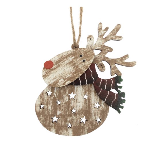 Hanging Wooden Reindeer Decoration 12cm  image number 1