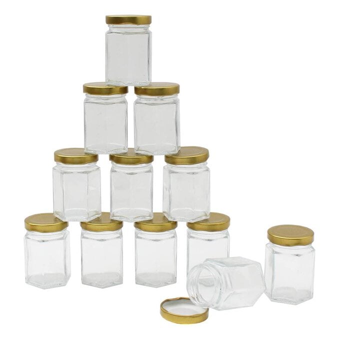 Clear Hexagonal Glass Jars 55ml 12 Pack image number 1