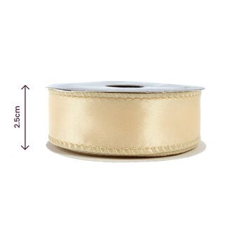 Light Gold Wire Edge Satin Ribbon 25mm x 3m image number 3
