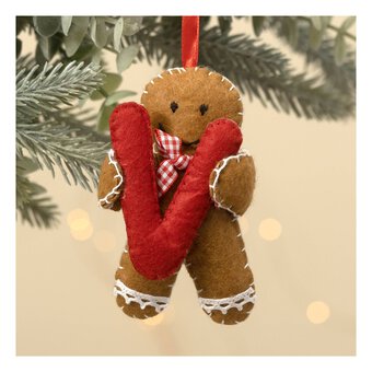 Hanging Gingerbread Felt Letter V Decoration