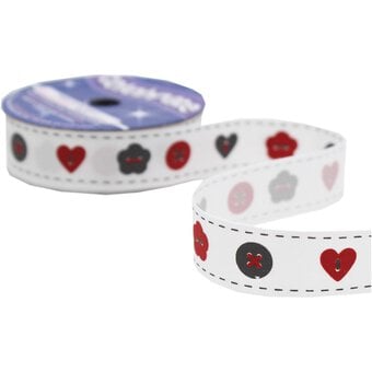 Red and Grey Buttons Satin Ribbon 16mm x 4m image number 3