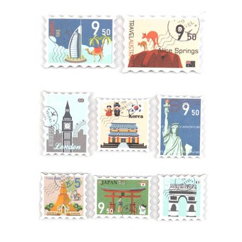 World Stamp Chipboard Stickers 8 Pack