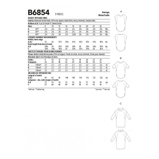 Butterick Women's Tops   Sewing Pattern B6854 (B5 8-16) image number 2