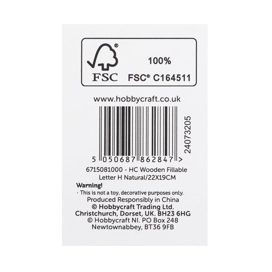 Wooden Fillable Letter H 22cm image number 6