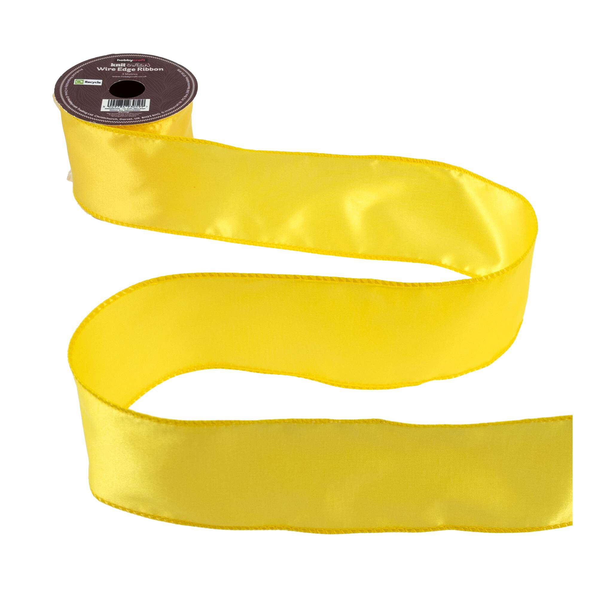 Yellow Wire Edge Satin Ribbon 63mm x 3m | Hobbycraft