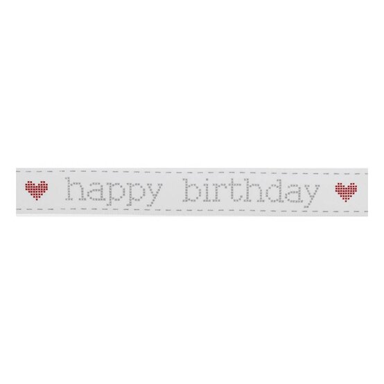 Red and Grey Happy Birthday Satin Ribbon 16mm x 4m image number 2
