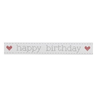 Red and Grey Happy Birthday Satin Ribbon 16mm x 4m